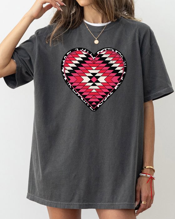 Aztec Cowboy Heart Leopard Print Checkered Pumpkin Motifs Autumn Vibe Comfort Colors Tee