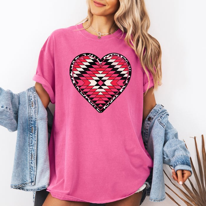 Aztec Cowboy Heart Leopard Print Checkered Pumpkin Motifs Autumn Vibe Comfort Colors Tee