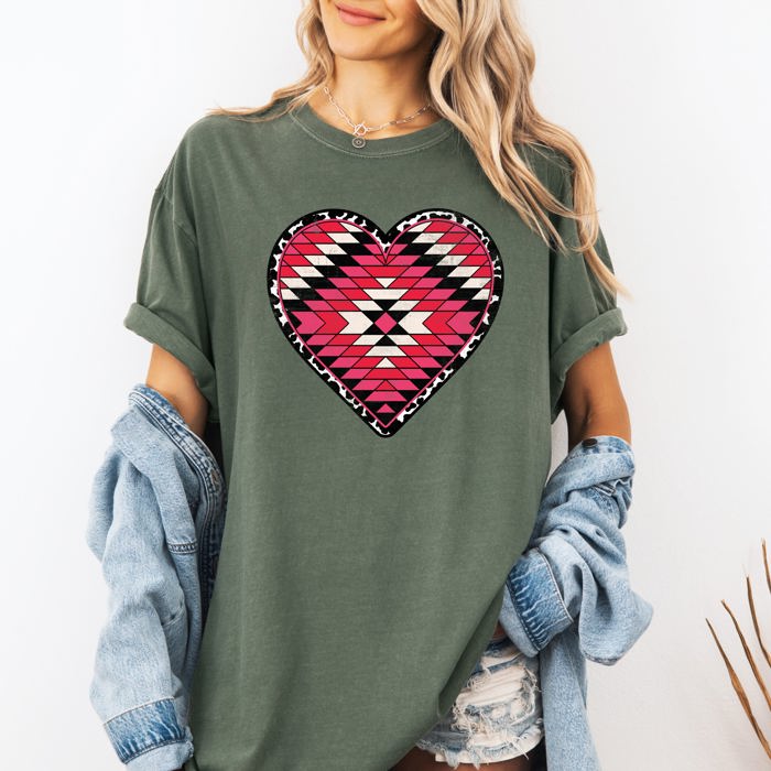 Aztec Cowboy Heart Leopard Print Checkered Pumpkin Motifs Autumn Vibe Comfort Colors Tee