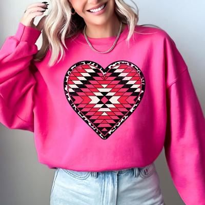 Aztec Cowboy Heart Western Valentine's Day Inspired Cozy Retro Graphic Sweatshirt