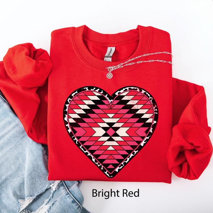 Aztec Cowboy Heart Western Valentine's Day Inspired Cozy Retro Graphic Sweatshirt