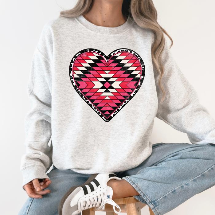 Aztec Cowboy Heart Western Valentine's Day Inspired Cozy Retro Graphic Sweatshirt