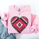  Aztec Cowboy Heart Western Valentine's Day Inspired Cozy Retro Graphic Sweatshirt