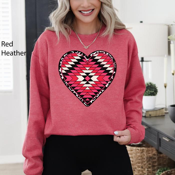 Aztec Cowboy Heart Western Valentine's Day Inspired Cozy Retro Graphic Sweatshirt