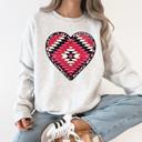 XXXL Ash Light Gray Aztec Cowboy Heart Western Valentine's Day Inspired Cozy Retro Graphic Sweatshirt