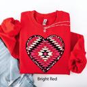 XXL Red Aztec Cowboy Heart Western Valentine's Day Inspired Cozy Retro Graphic Sweatshirt