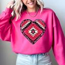 Large Heliconia Bright Pink Aztec Cowboy Heart Western Valentine's Day Inspired Cozy Retro Graphic Sweatshirt