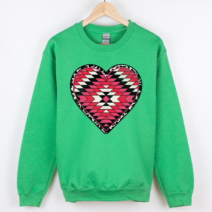 Aztec Cowboy Heart Western Valentine's Day Inspired Cozy Retro Graphic Sweatshirt