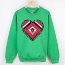 Medium Irish Bright Green Aztec Cowboy Heart Western Valentine's Day Inspired Cozy Retro Graphic Sweatshirt