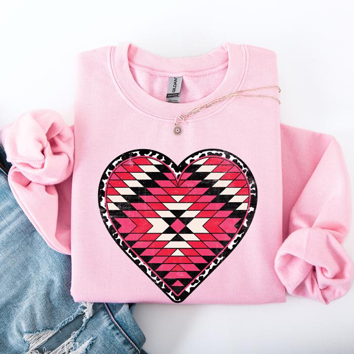 Aztec Cowboy Heart Western Valentine's Day Inspired Cozy Retro Graphic Sweatshirt