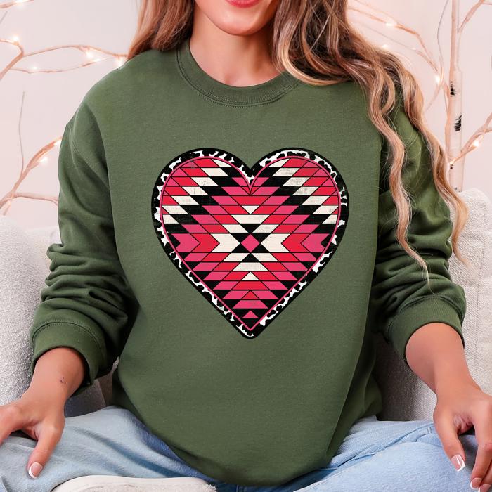 Aztec Cowboy Heart Western Valentine's Day Inspired Cozy Retro Graphic Sweatshirt