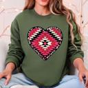 Small Military Green Aztec Cowboy Heart Western Valentine's Day Inspired Cozy Retro Graphic Sweatshirt
