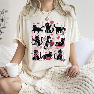 Cat Lover Valentine's Day Cute Adorable Love Graphic Edition Design Comfort Colors Tee