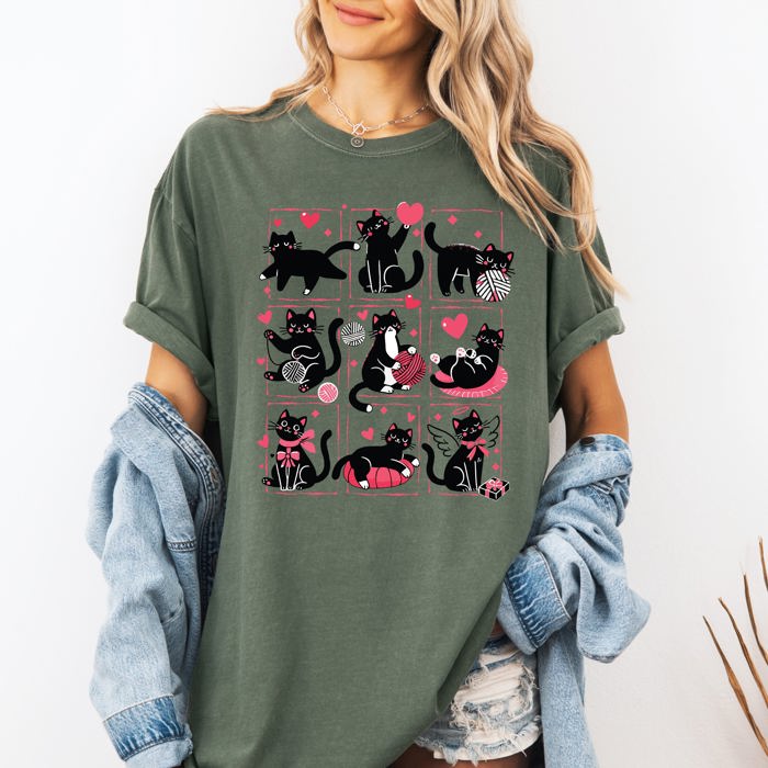 Cat Lover Valentine's Day Cute Adorable Love Graphic Edition Design Comfort Colors Tee
