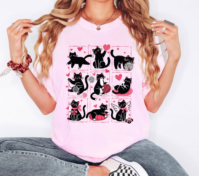 Cat Lover Valentine's Day Cute Adorable Love Graphic Edition Design Comfort Colors Tee