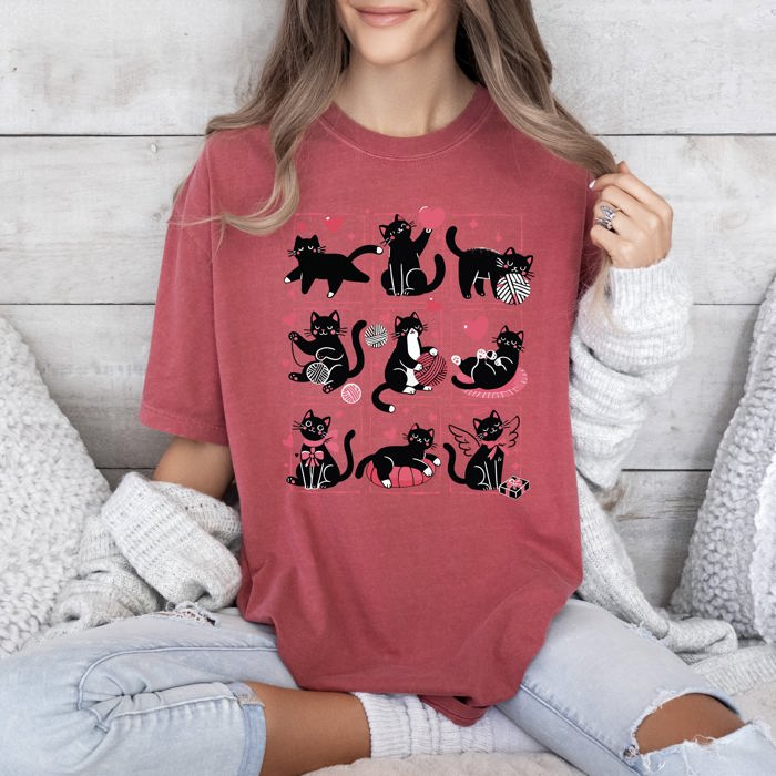 Cat Lover Valentine's Day Cute Adorable Love Graphic Edition Design Comfort Colors Tee