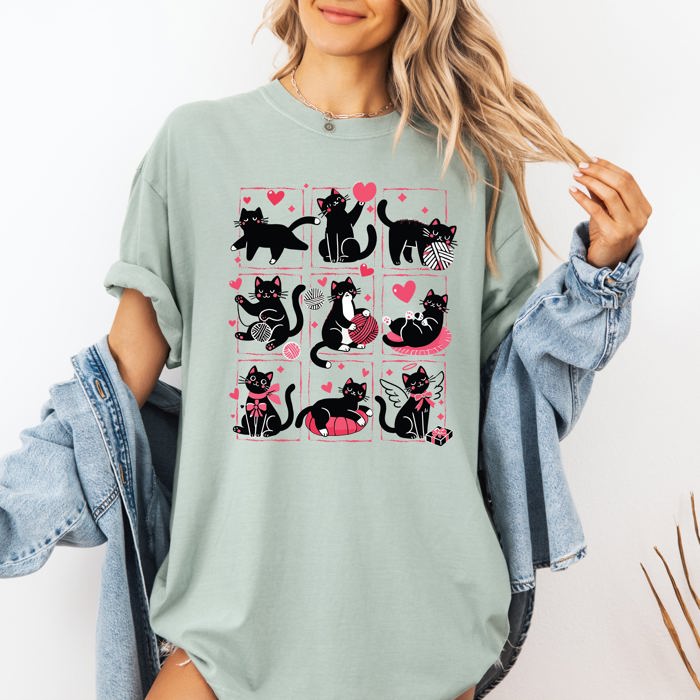 Cat Lover Valentine's Day Cute Adorable Love Graphic Edition Design Comfort Colors Tee