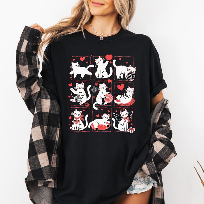 Cat Lover Valentine's Day Cute Adorable Love Graphic Edition Design Comfort Colors Tee