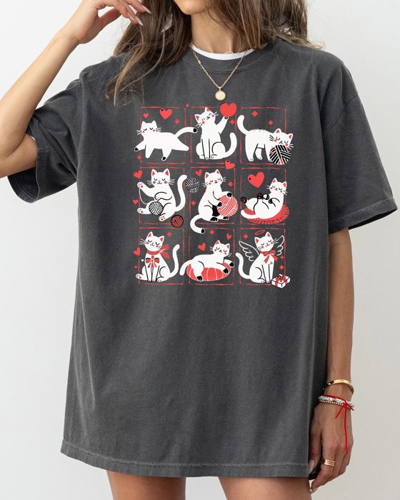 Cat Lover Valentine's Day Cute Adorable Love Graphic Edition Design Comfort Colors Tee