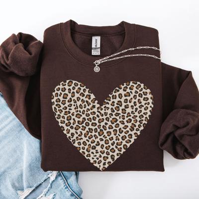 Classic Leopard Print Valentine's Day Heart Love Retro Soft Cozy Vintage Sweatshirt