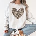 Medium Ash Light Gray Classic Leopard Print Valentine's Day Heart Love Retro Soft Cozy Vintage Sweatshirt