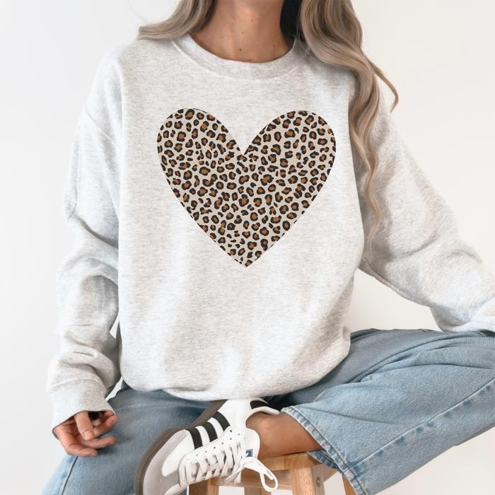 Classic Leopard Print Valentine's Day Heart Love Retro Soft Cozy Vintage Sweatshirt