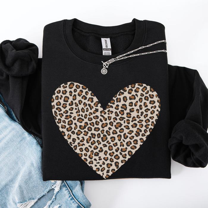 Classic Leopard Print Valentine's Day Heart Love Retro Soft Cozy Vintage Sweatshirt