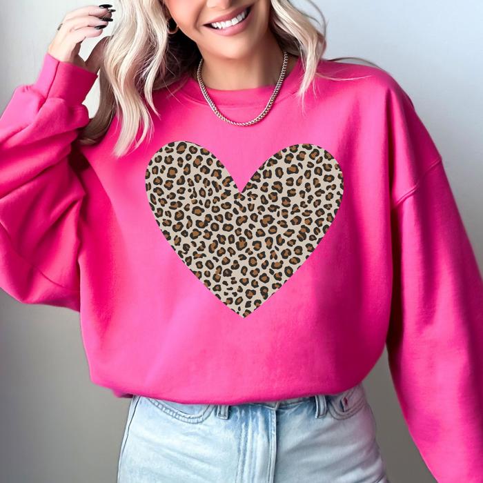 Classic Leopard Print Valentine's Day Heart Love Retro Soft Cozy Vintage Sweatshirt