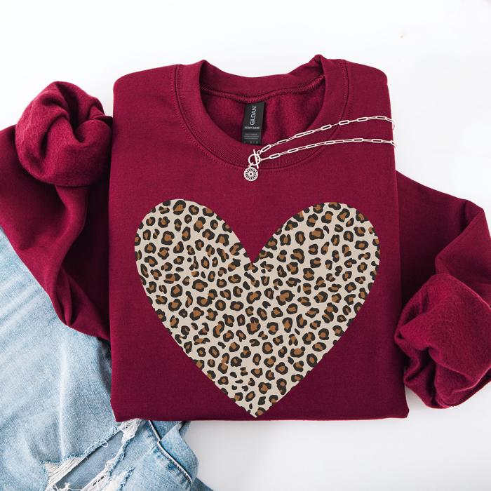 Classic Leopard Print Valentine's Day Heart Love Retro Soft Cozy Vintage Sweatshirt