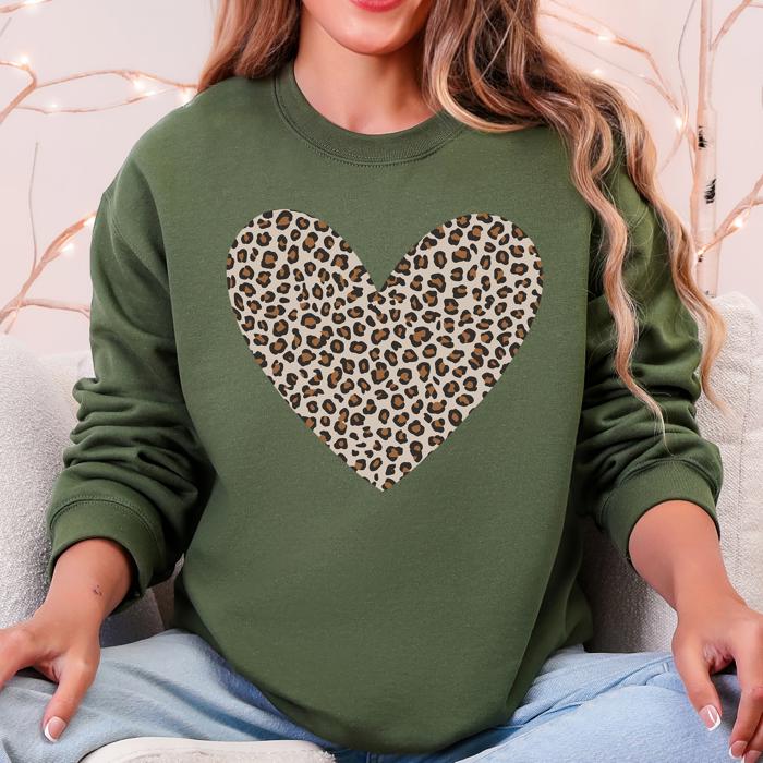 Classic Leopard Print Valentine's Day Heart Love Retro Soft Cozy Vintage Sweatshirt