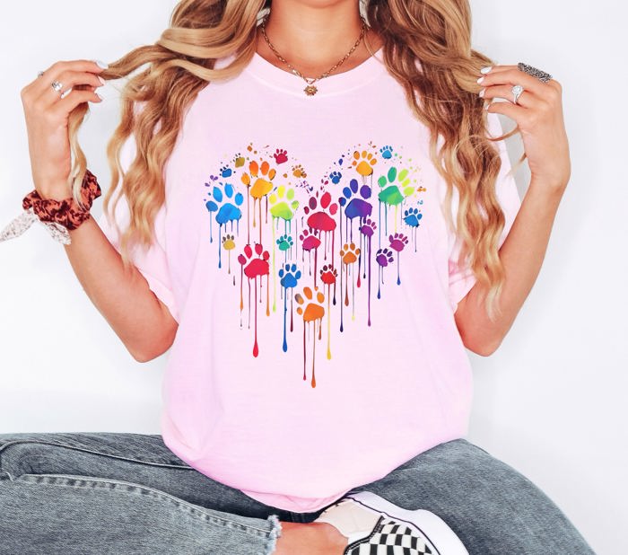 Colorful Dog Paw Print Heart Love Valentine's Day For Dog Lovers Essentials Limited Edition Comfort Colors Tee
