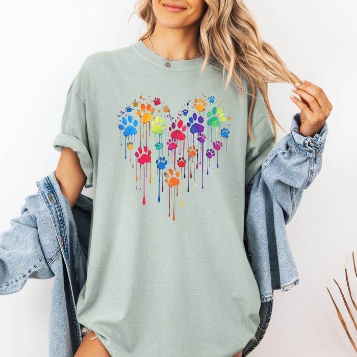 Colorful Dog Paw Print Heart Love Valentine's Day For Dog Lovers Essentials Limited Edition Comfort Colors Tee