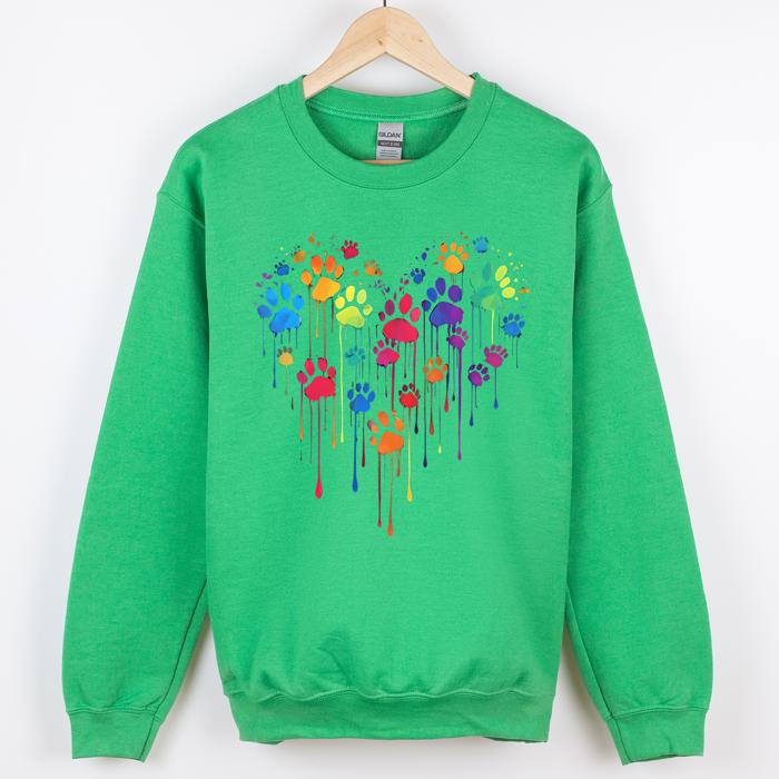 Colorful Dog Paw Print Heart Love Valentine's Day Cozy Graphic For Dog Lovers Sweatshirt
