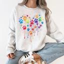Small Ash Light Gray Colorful Dog Paw Print Heart Love Valentine's Day Cozy Graphic For Dog Lovers Sweatshirt