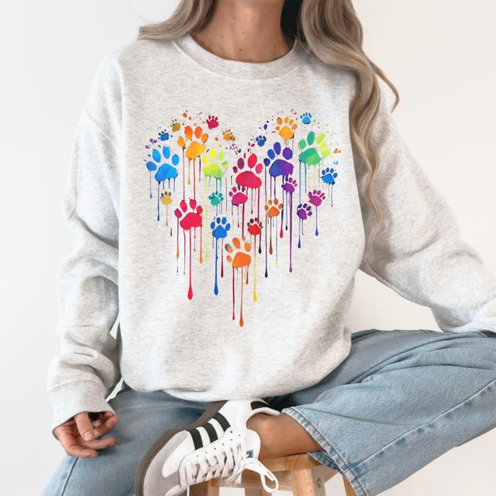 Colorful Dog Paw Print Heart Love Valentine's Day Cozy Graphic For Dog Lovers Sweatshirt