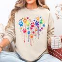 Small Sand Colorful Dog Paw Print Heart Love Valentine's Day Cozy Graphic For Dog Lovers Sweatshirt