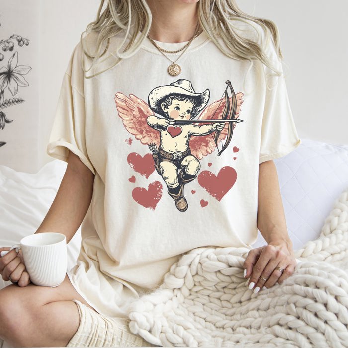Cowboy Cupid Retro Valentine's Day Cute Love Graphic Illustration Comfort Colors Tee