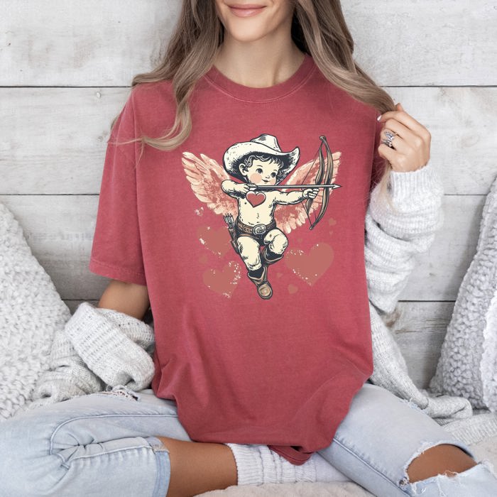 Cowboy Cupid Retro Valentine's Day Cute Love Graphic Illustration Comfort Colors Tee