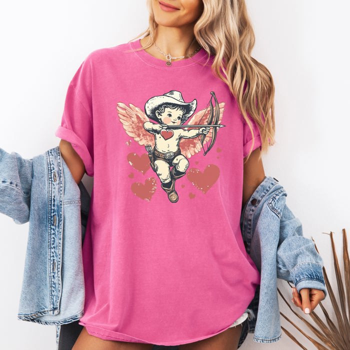 Cowboy Cupid Retro Valentine's Day Cute Love Graphic Illustration Comfort Colors Tee