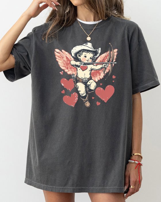Cowboy Cupid Retro Valentine's Day Cute Love Graphic Illustration Comfort Colors Tee