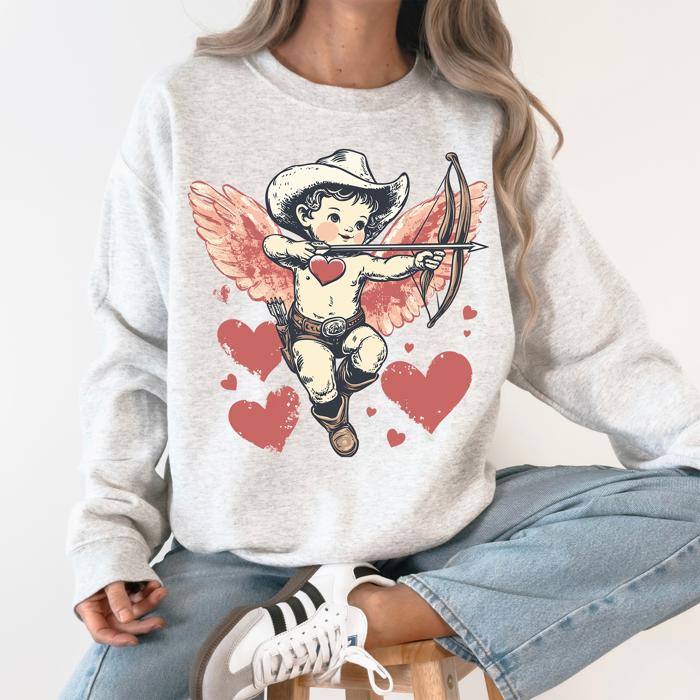 Cowboy Cupid Retro Valentine's Day Love Graphic Inspired By Classic Americana Nostalgia Sweatshirt
