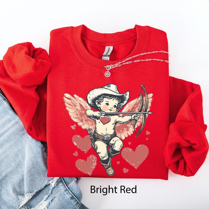 Cowboy Cupid Retro Valentine's Day Love Graphic Inspired By Classic Americana Nostalgia Sweatshirt