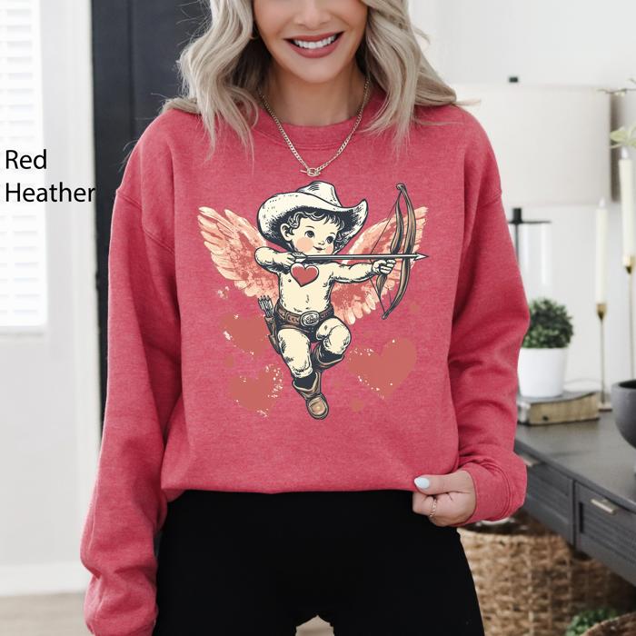 Cowboy Cupid Retro Valentine's Day Love Graphic Inspired By Classic Americana Nostalgia Sweatshirt