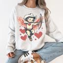 XXL Ash Light Gray Cowboy Cupid Retro Valentine's Day Love Graphic Inspired By Classic Americana Nostalgia Sweatshirt