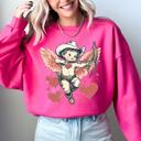 Large Heliconia Bright Pink Cowboy Cupid Retro Valentine's Day Love Graphic Inspired By Classic Americana Nostalgia Sweatshirt