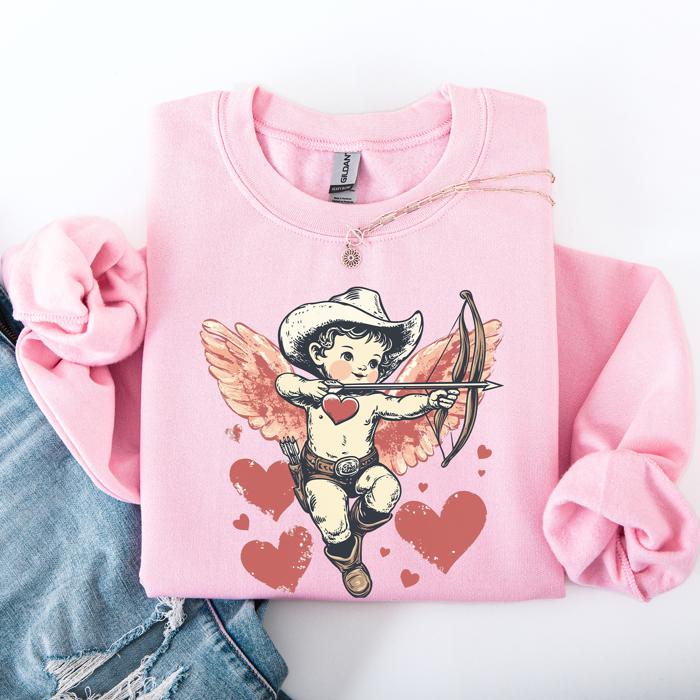 Cowboy Cupid Retro Valentine's Day Love Graphic Inspired By Classic Americana Nostalgia Sweatshirt