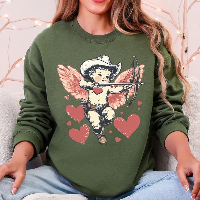 Cowboy Cupid Retro Valentine's Day Love Graphic Inspired By Classic Americana Nostalgia Sweatshirt