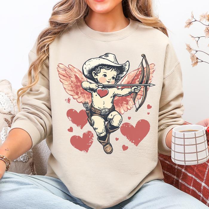 Cowboy Cupid Retro Valentine's Day Love Graphic Inspired By Classic Americana Nostalgia Sweatshirt