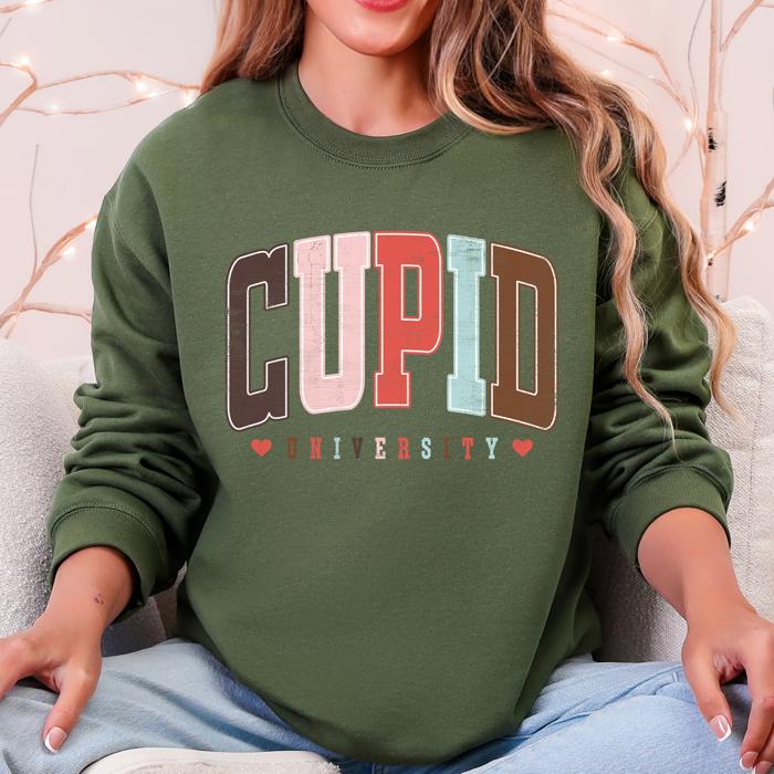Cupid University Classic Valentine's Day Love Hearts Retro Varsity Campus Lover Nostalgia Graphic Sweatshirt