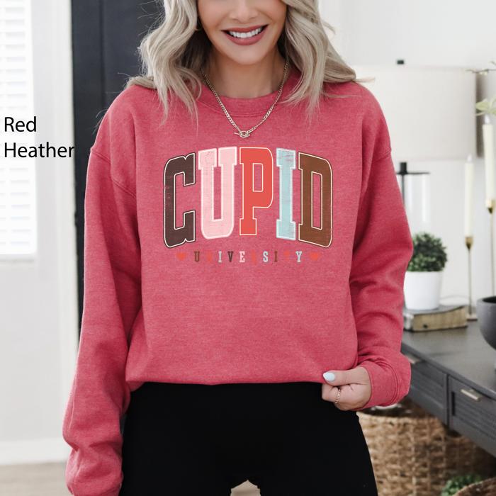 Cupid University Classic Valentine's Day Love Hearts Retro Varsity Campus Lover Nostalgia Graphic Sweatshirt